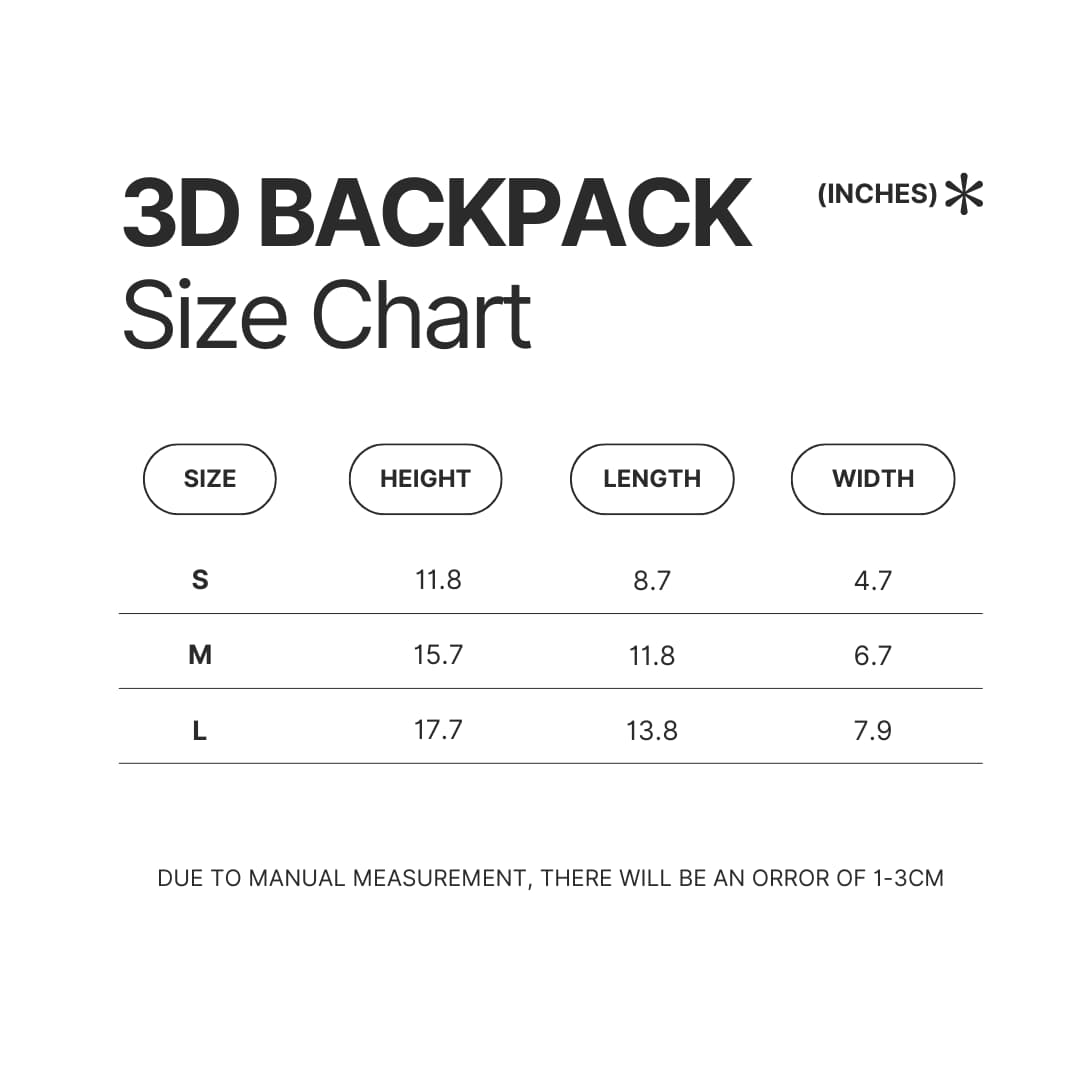 3D Backpack Size Chart - Chip and Dale Merch