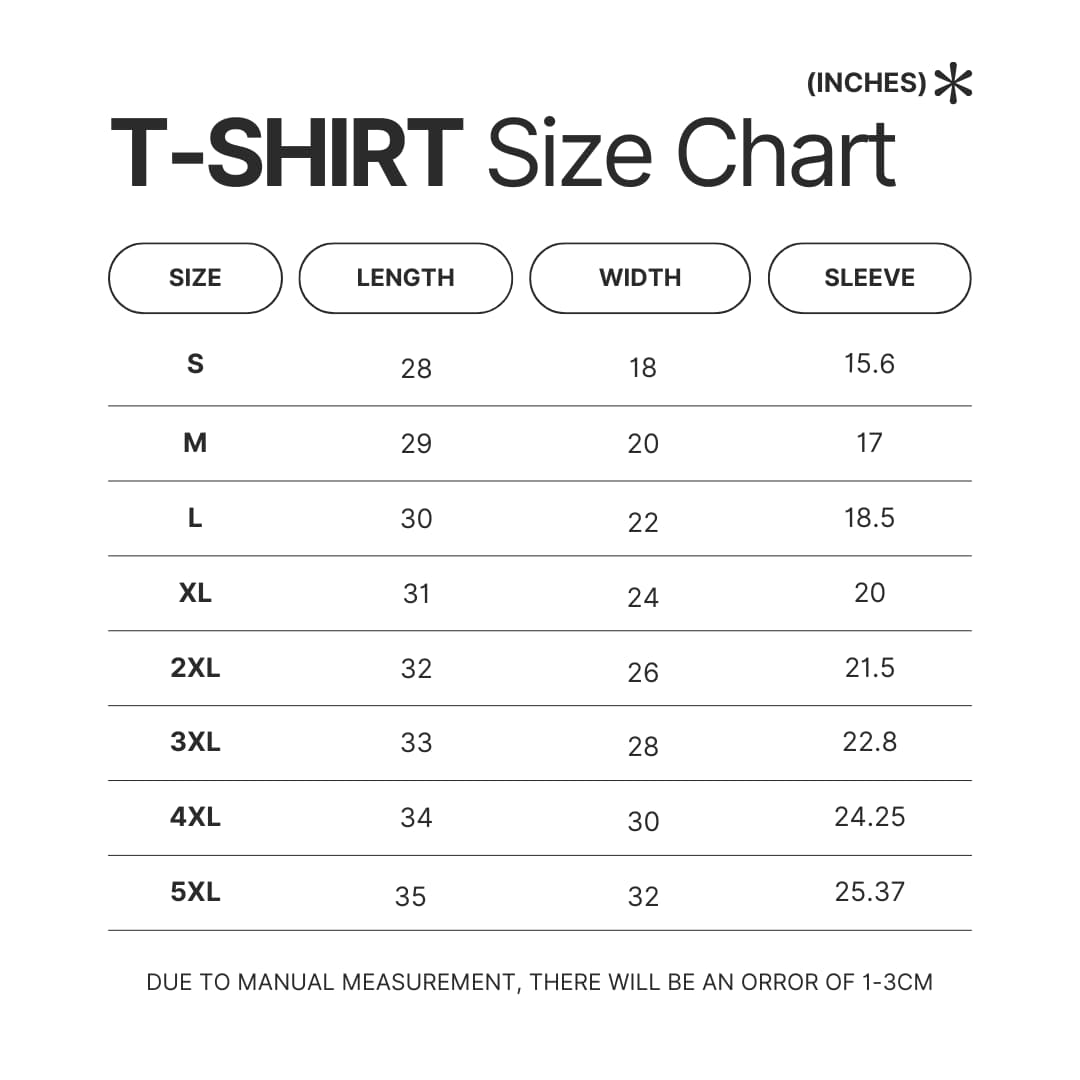 T shirt Size Chart - Chip and Dale Store
