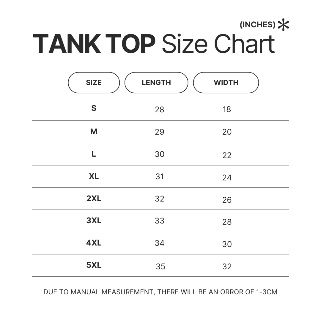 Tank Top Size Chart - Chip and Dale Merch