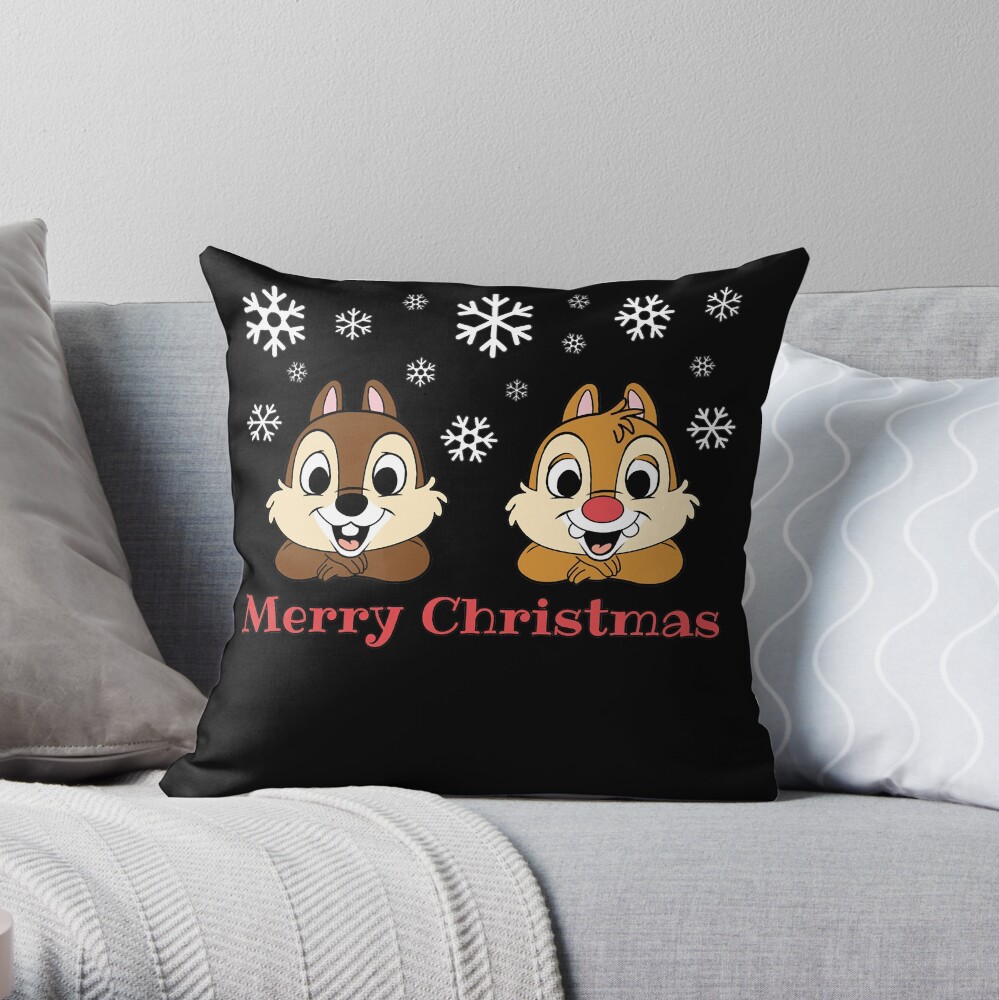 Merry Christmas The Cartoon Chip N Dale Rangers Greetings Throw Pillow