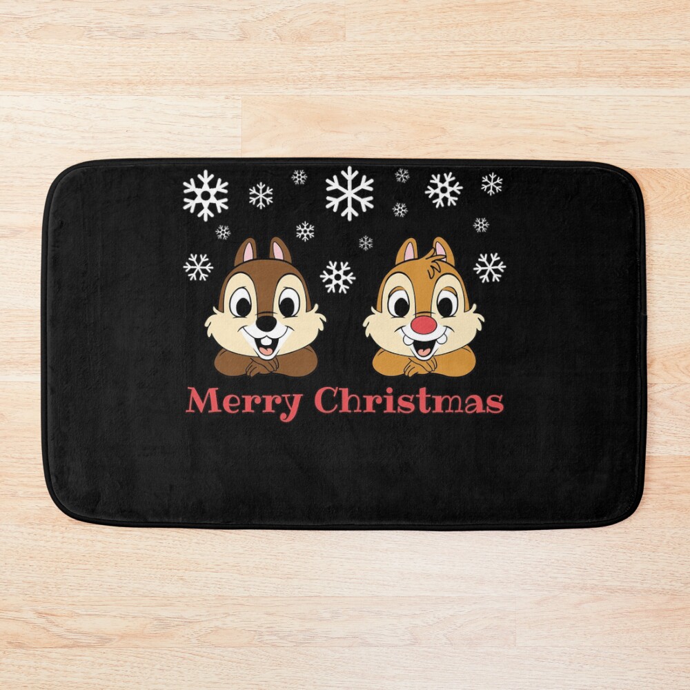 Merry Christmas The Cartoon Chip N Dale Rangers Greetings Bath Mat
