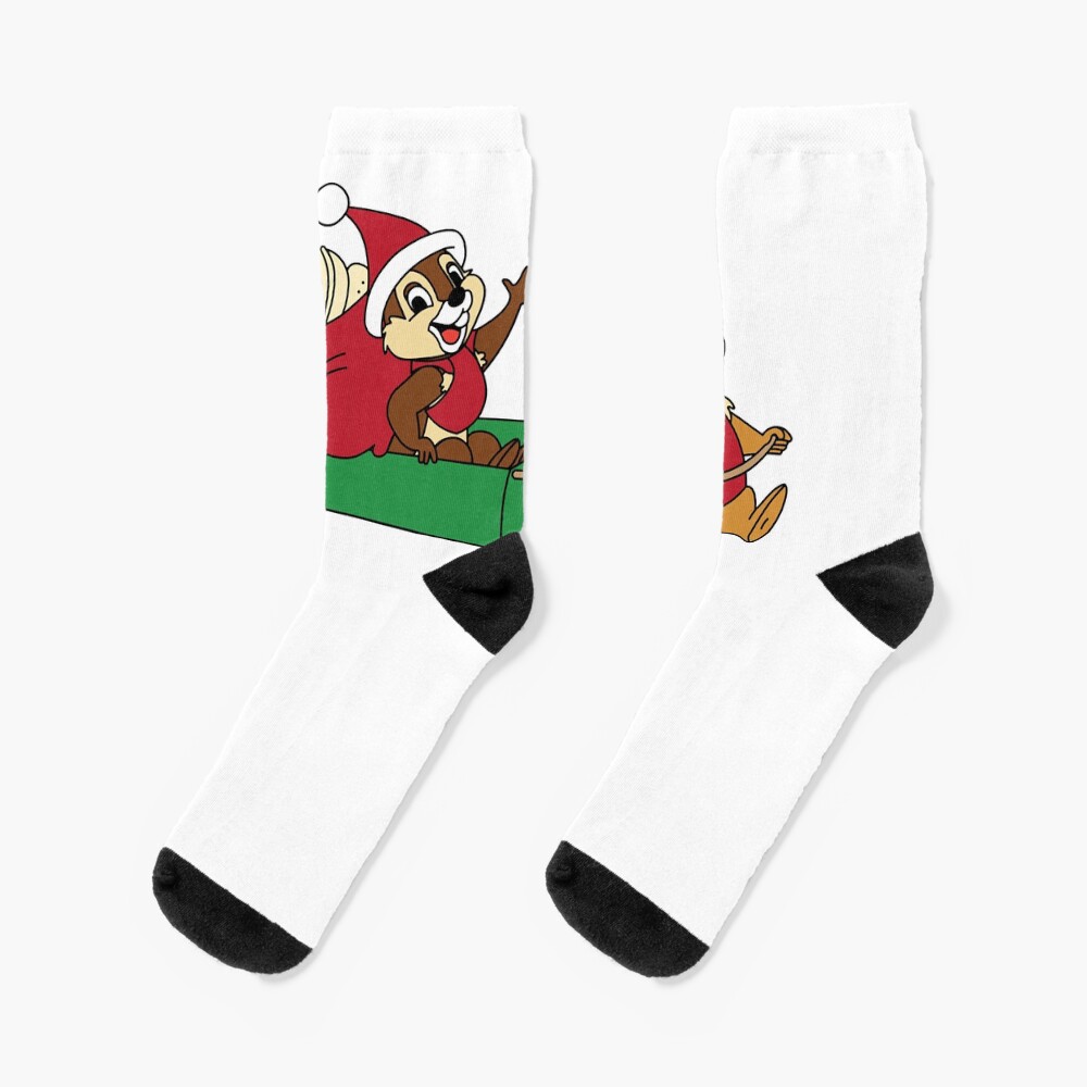 The Cartoon Chip N Dale Rangers On A Christmas Sleigh Socks