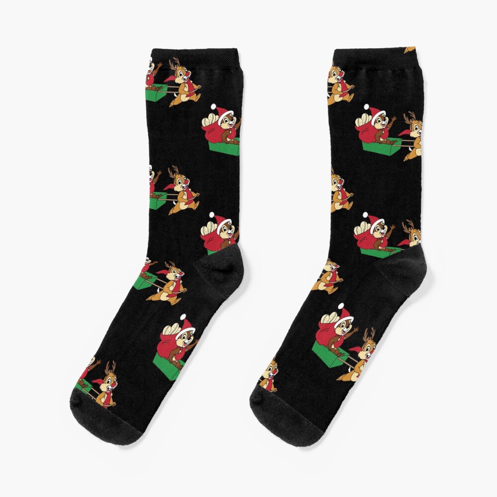 Chip And Dale On A Christmas Sleigh Socks